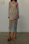 CONSTANÇA ENTRUDO sunset monster print mesh long skirt AW23_DRE05